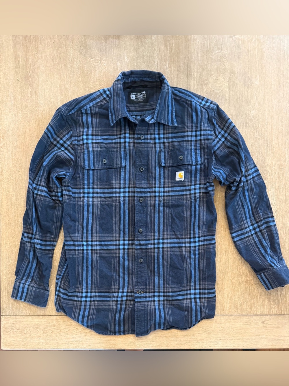 Carhartt Men’s Loose Fit Plaid Flannel Shirt Size Medium Blue Black